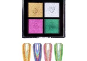 Polvo espejo (holografico)x 4 - Dorado + Plateado + Rosa + Verde