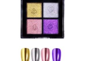 Polvo espejo (Cromo)x 4 - Dorado + Plateado + Rosa + Violeta claro